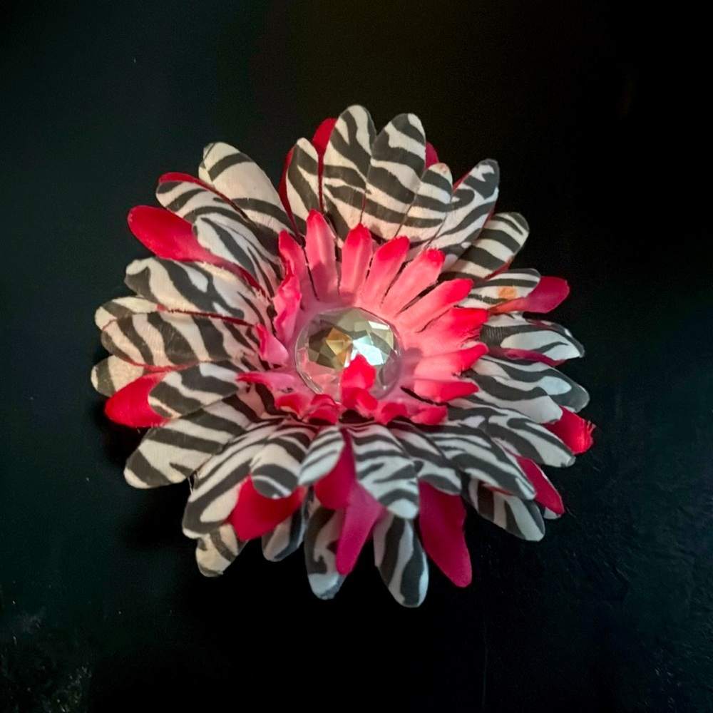 Zebra & Pink Flower Clip